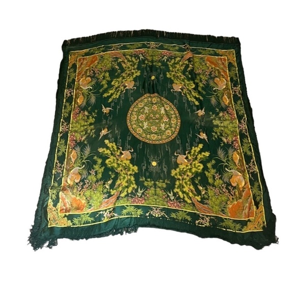 Vintage Brocaded Flowers Chinese Silk Tapestry 48" x 48" Green - Picture 2 of 11